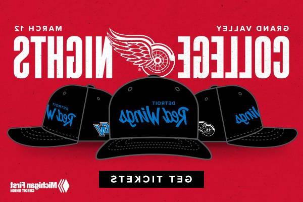 Detroit Red Wings GVSU Night graphic with hats